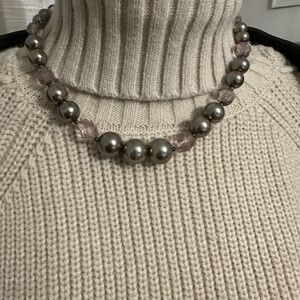 Elegant Silver and Pink Beaded Necklace